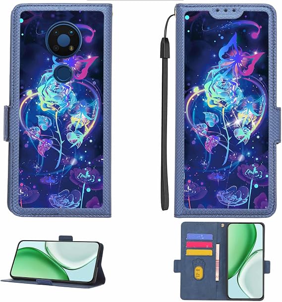 Case Compatible for NOKIA C5 Endi Phone Case Flip Cover [with Tempered Glass Screen Protector][RFID Blocking][Colorful Reflect Light] LPT-LMG