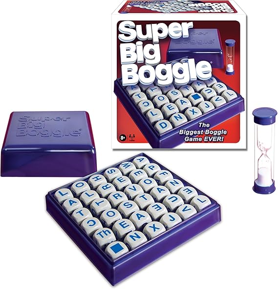 Winning Moves Super Big Boggle with 6x6 Grid and 36 Letter Cubes Games USA, The Biggest Boggle Game Ever, 4 Minute Sand Timer, for 2 or More Players, Ages 8+ (1165)