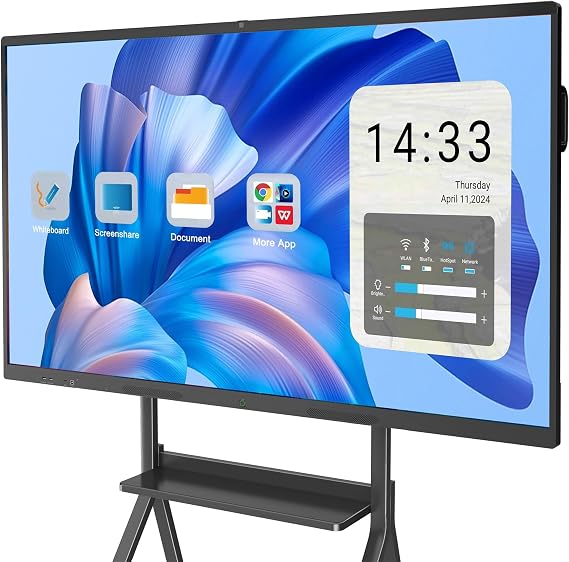 55" Smart Board 4K UHD, Interactive Whiteboard with Built-in Camera & Mic, Android OS, 8GB+128GB, All-in-One Wireless Touchscreen Digital Whiteboard for Classroom Home Office Studio