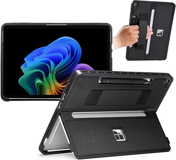 CoBak Rugged Case for Microsoft Surface Pro 12" 2025, Shockproof Protective Cover with Hand Strap, Multi-Angle Kickstand, Built-in Stylus Holder, Compatible with Type Cover Keyboard