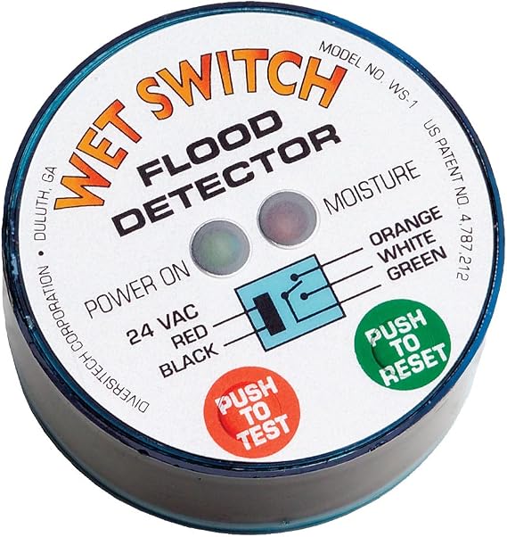 Asurity WS-1 Wet Switch Flood Detector for Secondary Drain Pans, 24VAC Hydrophilic HVAC Flood Detection Shutoff Switch