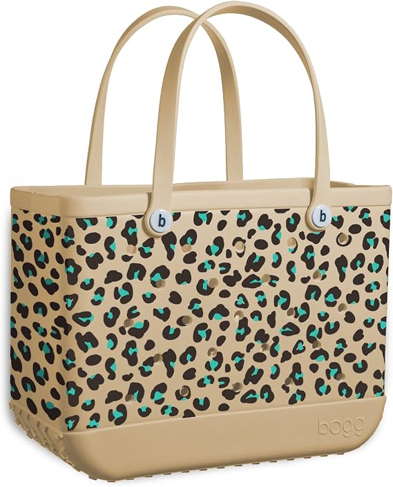 BOGG BAG - Original, Extra Large Tote Bag - Turquoise Leopard - 19in L x 9in W x 14in H - Lightweight, Washable, Durable - All Purpose EVA - for Beach, Pool, Boat, Work, Sports