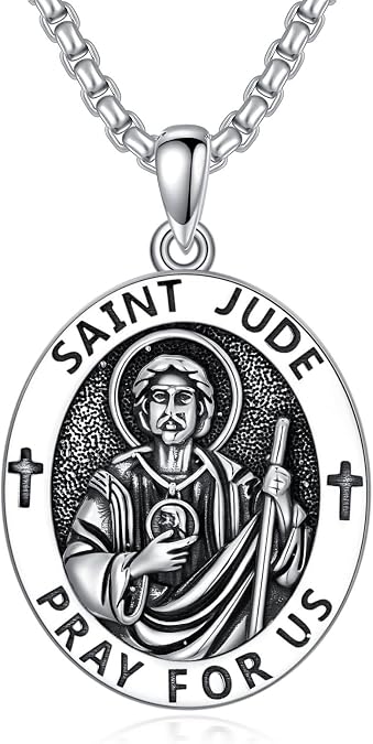 925 Sterling Silver Patron Saint Necklace for Men & Women Amulet Pendant with 2.5mm 22"+2" Chain