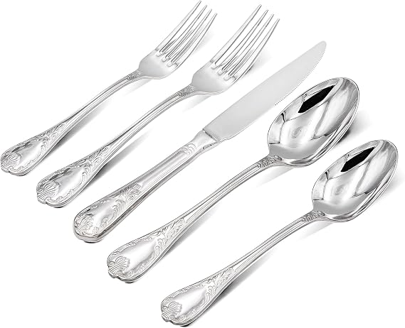 20 Piece Silverware Set for 4, 18/10 Stainless Steel Flatware Set, Cutlery Utensil Set with Knife Fork Spoon, Mirror Polished Dishwasher Safe,Royaok