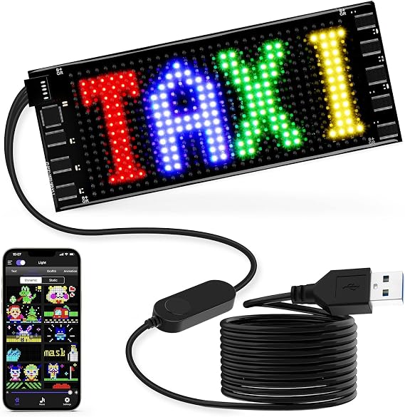 RAYHOME LED Sign for Car, 7''x3''Flexible LED Matrix Panel USB 5V Bluetooth Application Control DIY Programmable Scrolling Sign for Car Party Wedding Festival