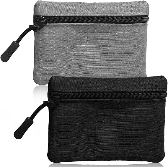 2 Pack Coin Purses Zipper Coin Purse for Women Oxford Cloth Small Coin Purse for Girls and Boys Portable Mini Coin Bag for Women Men (Black+Grey)