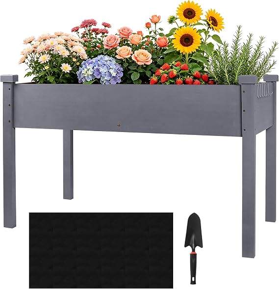Raised Garden Bed Outdoor Raised Garden Beds Elevated Wood Planter Raised Beds Stand for Backyard, Patio, Balcony (Grey)