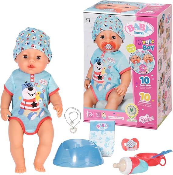 BABY born Soft Touch Boy 43cm With Magic Dummy - Realistic Doll With Lifelike Functions - Soft To The Touch, Flexible Body - Eats, Sleeps, Cries & Uses The Potty - 11 Accessories - Blue, 827963