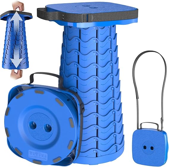 2026 Upgraded Collapsible Stool, Portable Folding Stool, Telescoping Camping Stool with Max Load Capacity 485lbs, Square Retractable Seat for Camping Gardening Fishing Hiking BBQ [Blue]