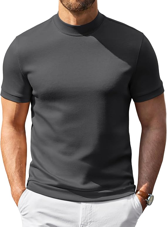 COOFANDY Men's Short Sleeve Mock Neck Sweater Casual Slim Fit Basic Tops