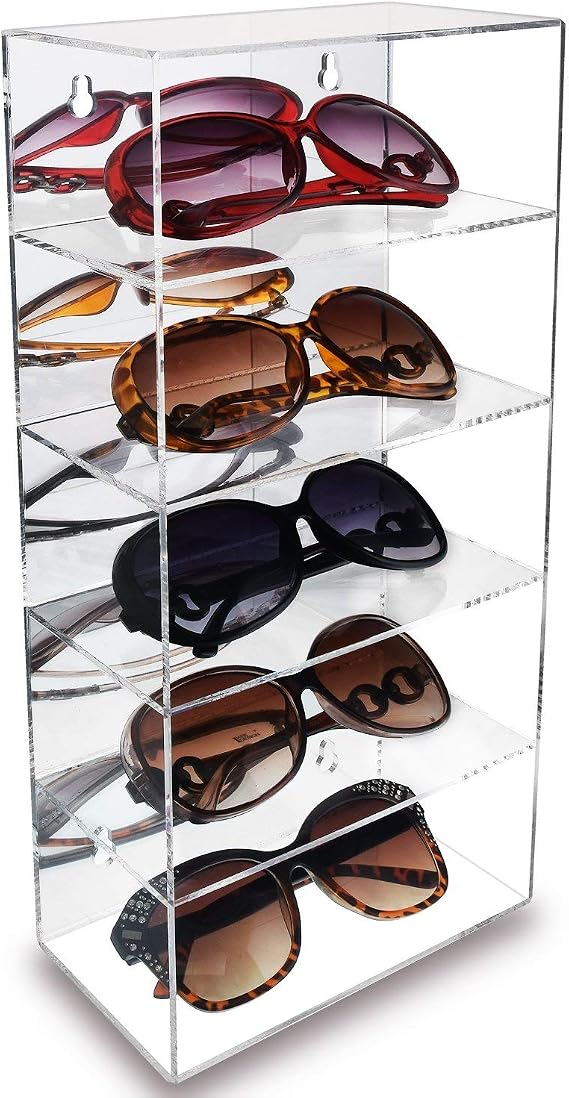 Ikee Design Acrylic 5-Shelf Mirrored-Back Organizer Collecated Display. | Acrylic Display Case: Features 5 removable shelves, adjustable to fit collectibles like shot glasses, sunglasses.