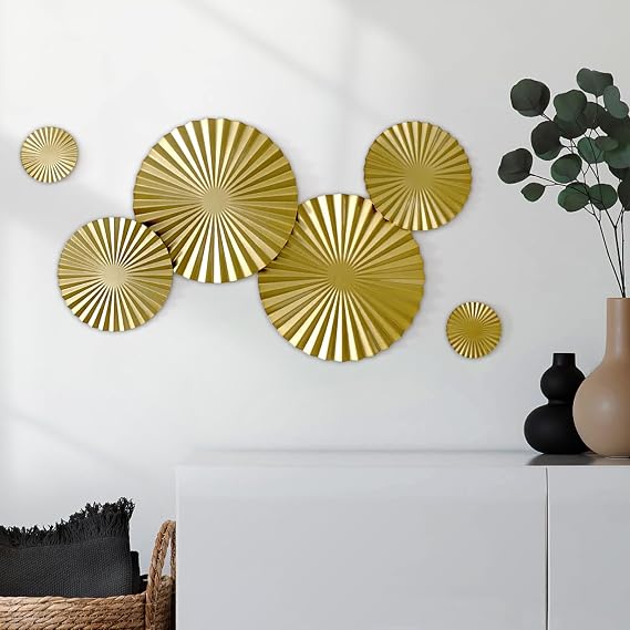 Glamativity Sunburst Wall Art Set Of 6, Gold Wall Decor, Metal Modern Accent Large Sunburst Hanging Decorations Above Bed For Home Office Bedroom Bathroom Or Living Room(L-11.75, M-8, S-4) (Gold)