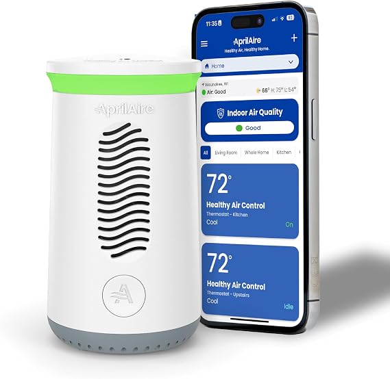 AprilAire ZAWTHCPV Smart Indoor 5-in-1 Wi-Fi Air Quality Monitor (CO2, VOC, PM 2.5, Particulate Matter, Humidity and Temperature), App Controlled IAQ Monitor for Home Air Quality Sensor
