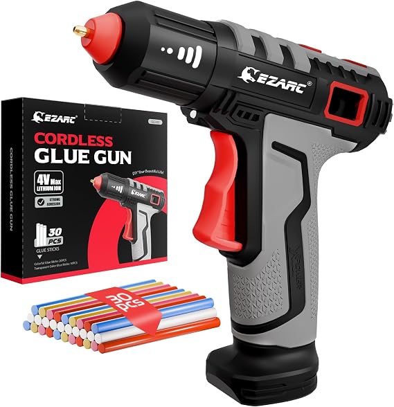 EZARC Cordless Hot Glue Gun,15s Fast Heating, 30 Mini Glue Sticks, Black