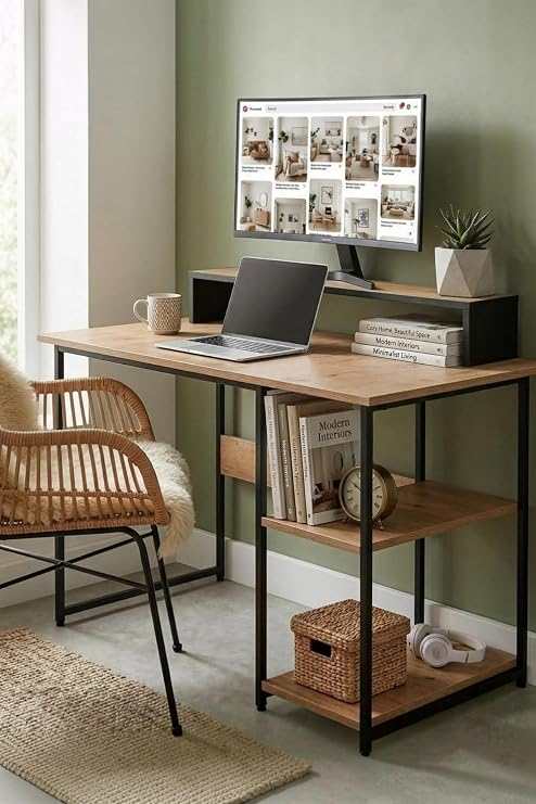 Vienna 2 Raflı Metal Ayak Çalışma Masası Laptop Bilgisayar Masası 60x120cm, Siyah - Çam