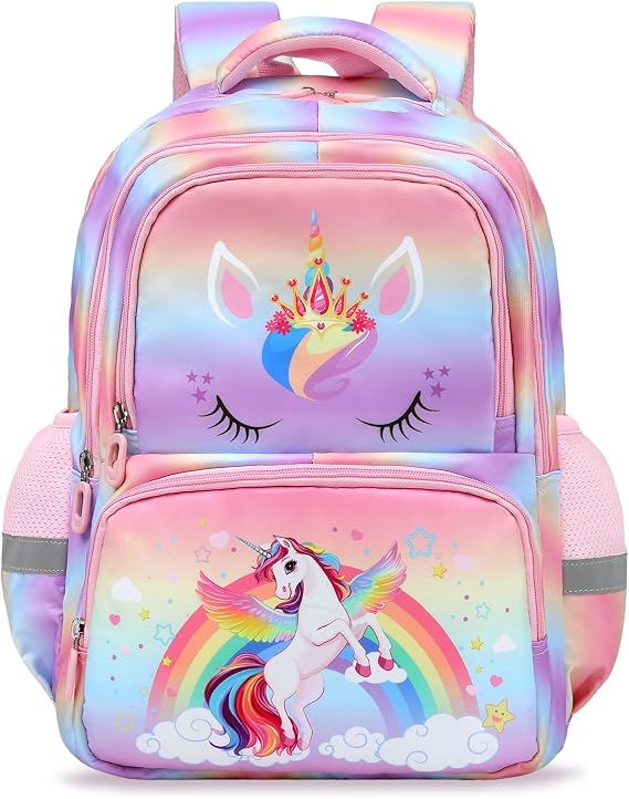 Decalsweet Kids Backpack Lightweight Unicorn School Bag Reflective Strip