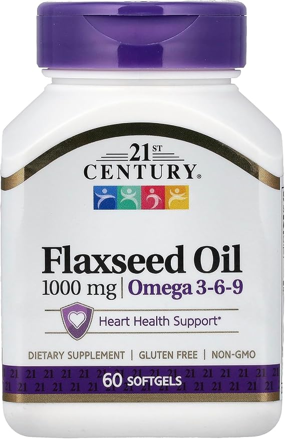 21st Century Flaxseed Oil 1000mg Softgels, Plant Omega-3, 60 Count