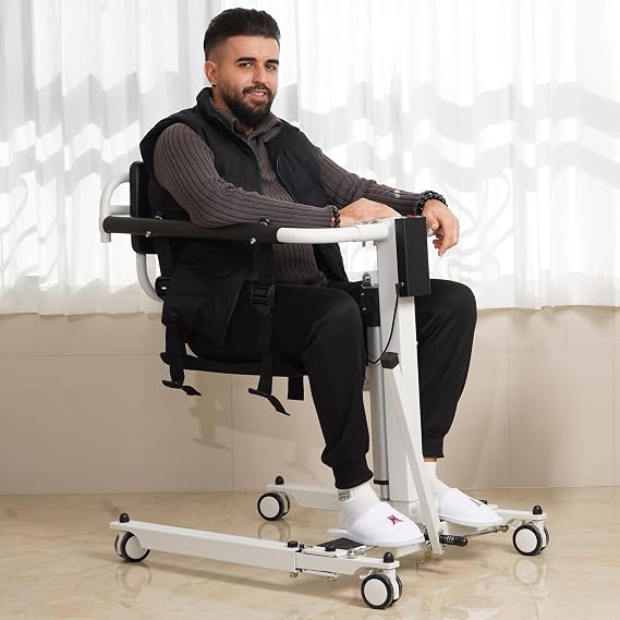 Electric Patient Lift Transfer Chair, Foldable Transfer Lift Chair, Adjustable Height & Base Width, Portable Lift Assist for Elderly, Bed to Wheelchair/Sofa/Toilet/Car Transfers