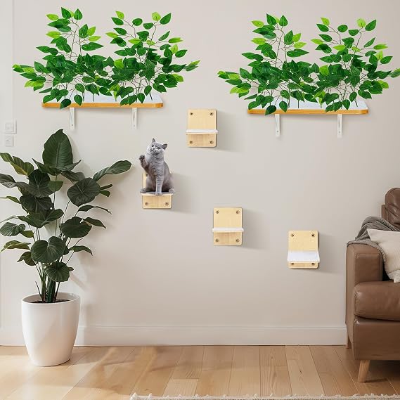 Gemscream 2 Pieces Cat Wall Shelves with 4 Steps Wall Mounted Cat Shelves and Perches Cat Furniture for Cats Kitten Kitty Indoor Living Room Climbing Scratching Playing and Relaxing Playground