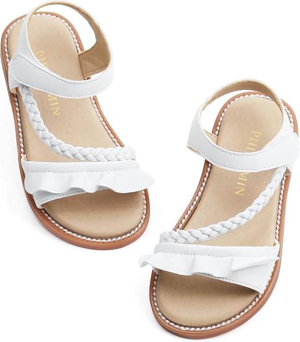 PHIRAMIN Toddler Girl Sandals - Flower Girl Dress Shoes Open Toe Little Kid Flats