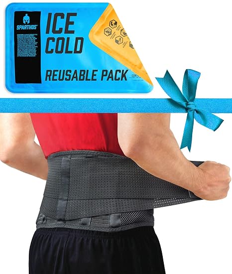 Sparthos Back Support Belt [Size Medium] x Ice Packs for Injuries [Size Med]