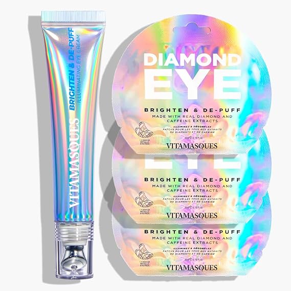 Vitamasques Diamond Eye Pads Set & Brighten & De-puff Illuminating Under Eye Cream