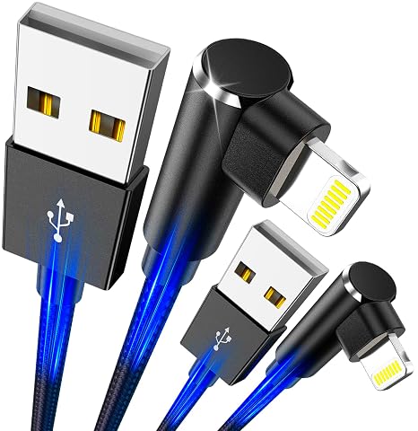 SHUSEL iPhone Charger Cord 6ft - Braided USB to Lightning Cable 90 Degree | Charging Cable Compatible with iPhone 14 13 12 11 Pro Max iPad Airpods iPod & More,2Pack[MFI Certified]
