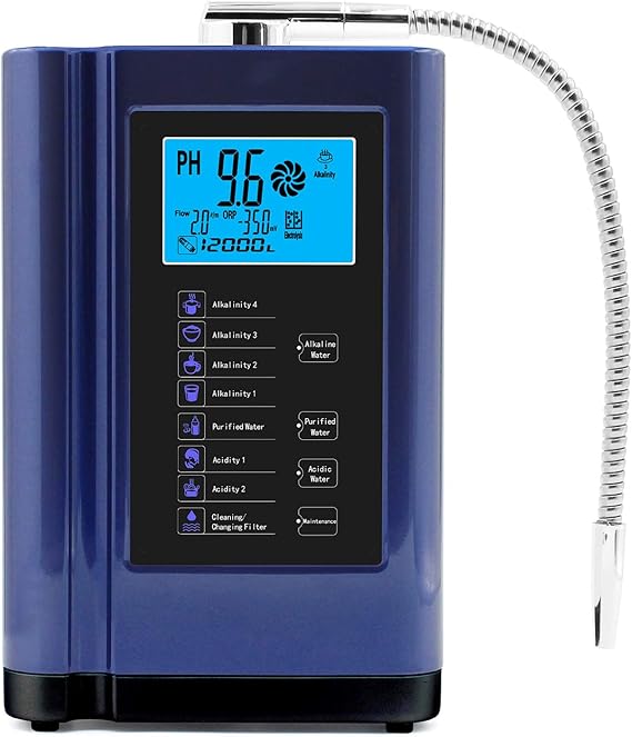 Alkaline Water Ionizer, Up to -500mV ORP, PH 3.5-10.5 Water Purifier Machine, Home Alkaline Water Filter with 7 Water Settings, 8000 Liters Per Filter,Auto-Cleaning,Intelligent Voice (Blue)