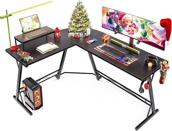 Casaottima Gaming Desk L Shaped Computer Desk, Corner Desk for Home Office with Monitor Stand 58", Black