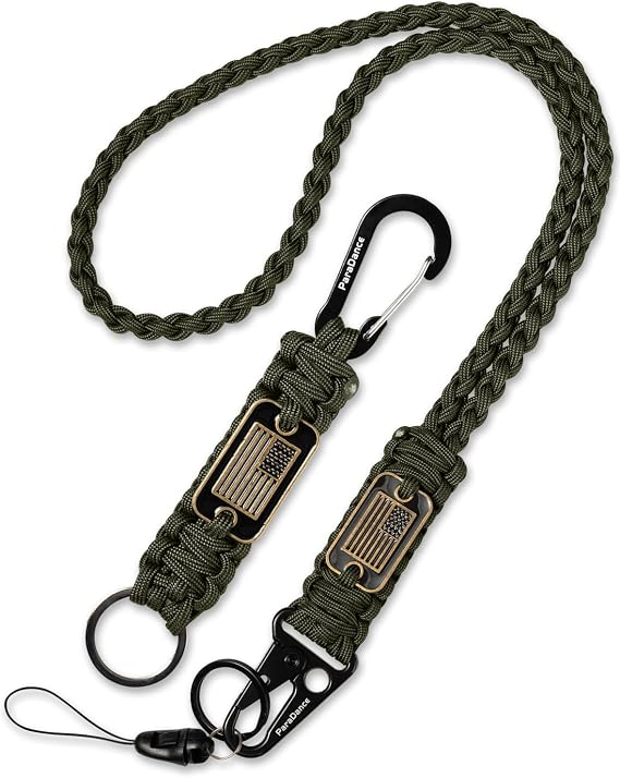 Heavy Duty Paracord Lanyards w/Cool USA Flag for Car Keys/Men/Women, Braided Mens Key Lanyard for Id Badges, Rope Keychain Necklace Strap Camping/Hiking/Fishing/Cycling/Traveling, Green
