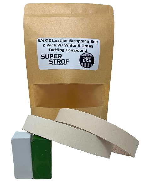 3/4X12 Inch 2 Pack Leather Honing Polishing Belt Super Strop with White and Green Compound Fits Ken Onion Work Sharp