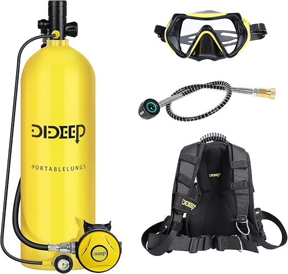 DIDEEP 4L Scuba Tank Set, About 40-60 Min Underwater, Regulator & Mask
