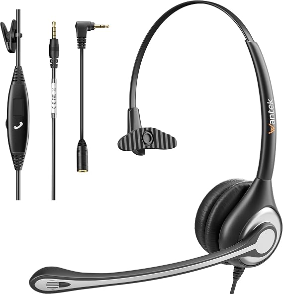 Wantek Cell Phone Headset with Microphone Noise Cancelling for Laptops, PC,3.5mm Jack,Volume Control,Wired Computer Headsets for Zoom Skype,for Office,Business, Call Center, Clear Chat(Black)