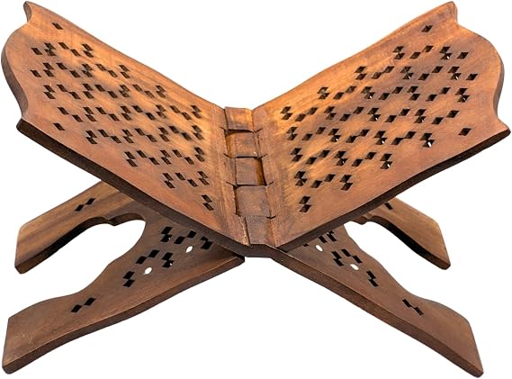 Taj Quran Stand Foldable Wooden Book Stand Reading Accessories Islamic Rehal Desk Quran Holder Stand for Holy Books (17x35 cm) Large