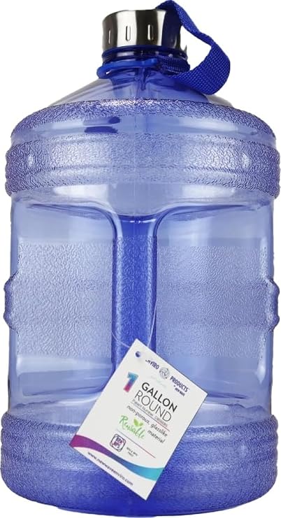 New Wave Enviro Iconic 1 Gallon Round BPA Free Water Bottle with Stainless Steel Cap and Integrated Handle, Ideal for Gym and Outdoor Life, Blue