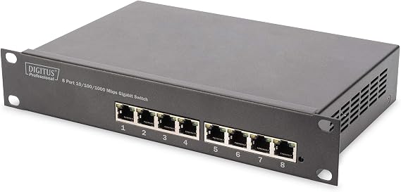 DIGITUS Gigabit Ethernet Network Switch - 10 inch - 8 Ports - Unmanaged - Backplane 16 Gbps - Auto MDI/MDI-X - Black