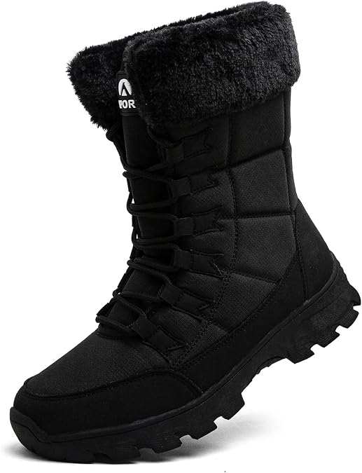 Snow Boots Men's Waterproof Winter Boots Outdoor Warm Fur Lined Mid Calf Walking Boots