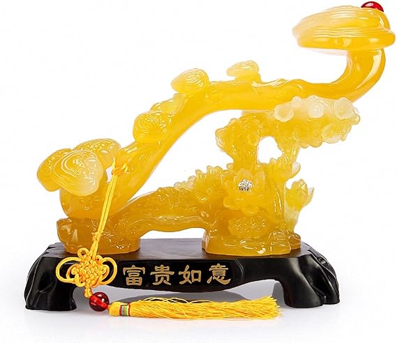 Feng Shui Yellow Ruyi Statue, Chinese Charm of Prosperity Home Decoration,Feng Shui Decor
