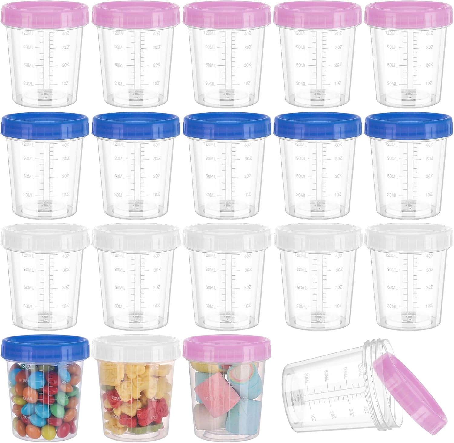 18 Pack Small Food Containers with Lids, 120ML Reusable Meal Prep Containers with Graduation, Stackable Airtight Food Storage Jars for Gym Snacks, Sauce yoghurt Pots, Microwave and Fridge Safe