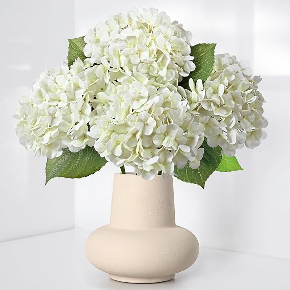 4PCS Real Touch Hydrangea Artificial Flowers 20" Latex Hydrangea | Fake Hydrangeas for Home Decor Party Bouquet Wedding Floral Arrangements Centerpieces Decoration, White
