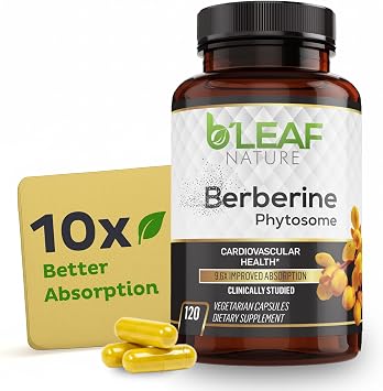 BLeaf Nature Berberine Phytosome, 120 Capsules 1100mg Berberine Supplement for Metabolic and Cardiovascular Support Vegan, Gluten-Free, Non-GMO Berberine Phytosome Capsules for Immune Wellness