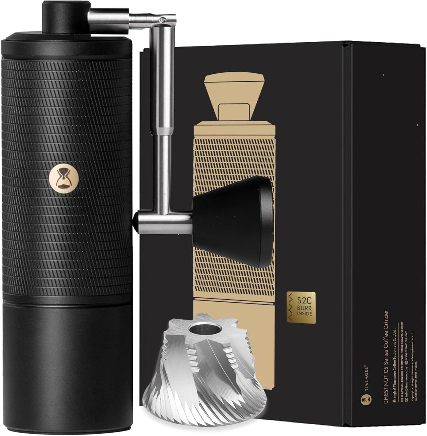TIMEMORE C5 Pro Manual Coffee Grinder Capacity 30g with CNC Stainless Steel Conical Burr - Internal Adjustable Setting,Double Bearing Positioning (C5 Pro Matte Black)