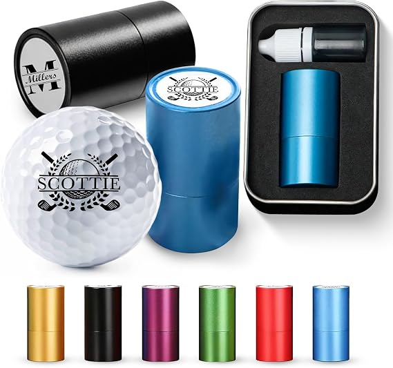 Personalized Large Golf Ball Stamp – 20 mm Logo, with Metal Storage Case, Custom Name or Logo, Reusable Golf Ball Marking, Men's Golf Accessories, Gifts for Golf Lovers, Golfers, Dad, Husband