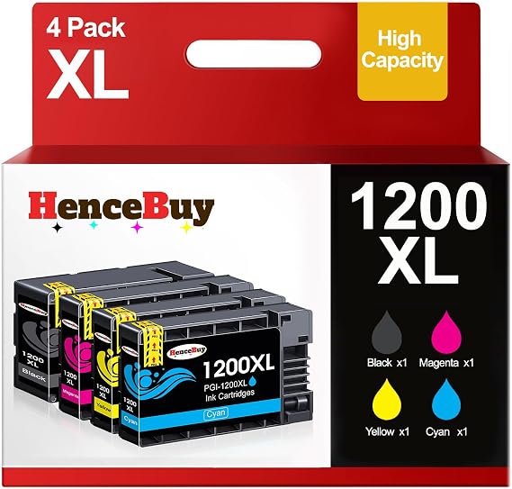 1200XL Ink Cartridges Replacement for Canon Maxify PGI-1200 | Compatible for Canon PGI-1200 XL for Maxify MB2720 MB2120 MB2020 MB2050 MB2320 MB 2720 2120 Printer (4-Pack,BK/C/M/Y)