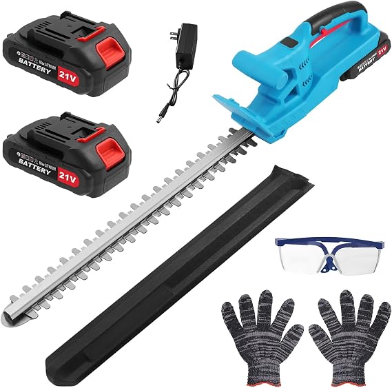 Cordless Hedge Trimmer 21V, 20" Electric Bush Trimmer with 2X 3.0Ah Batteries, 24000RPM, 180 Rotating Handle, Dual-Action Blades for Trimming Hedges, Shrubs