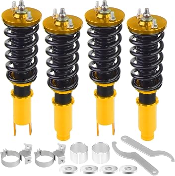 BHB Adjustable Coilovers Compatible with Honda Civic 1996-2000, CRX 89-91, Delsol 93-97, Acura Integra 94-01 Coil Spring Absorber Struts Suspension Lowering Kit Gold