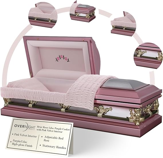 Overnight Caskets Briar Rose Metal Funeral Casket with Pink Velvet Interior