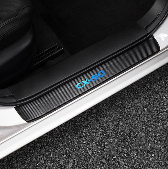 LEXLEY for Mazda 2023 2024 2025 2026 CX-50 CX50 Carbon Fiber Style Leather Door Sill Protector Anti-Dirty Scuff Plate Cover Guard Sills Protector Trim,Welcome Pedal Protect 4PCS -Blue