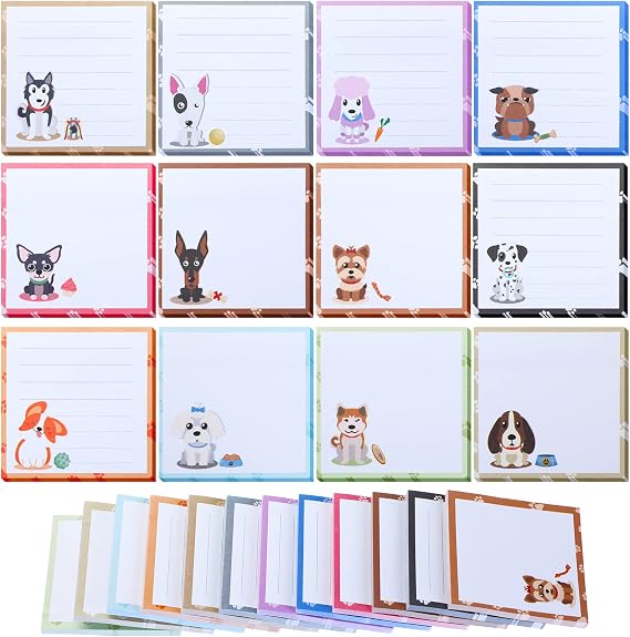Handepo 12 Pads Dog Sticky Notes Notepad Bulk 3" x 3" Funny Cute Puppy Stationery Animals Themed Party Favor Dog Lover Vet Tech Gifts Office Supplies Desk Accessories, 600 Sheets in Total