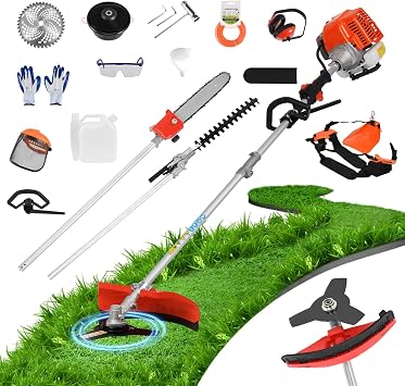 52CC 2-Cycle Gas Weed Wacker, 6 in 1 Gas Weed Eater, 2026 Upgraded Weed Eater, 9500rpm High Power String Trimmer, Brush Cutter for Yard, Garden Easy to Start(US Fast Arrival